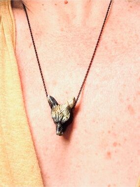 Carved Genuine Laborite Coyote Pendant Necklace - Women's Jewelry